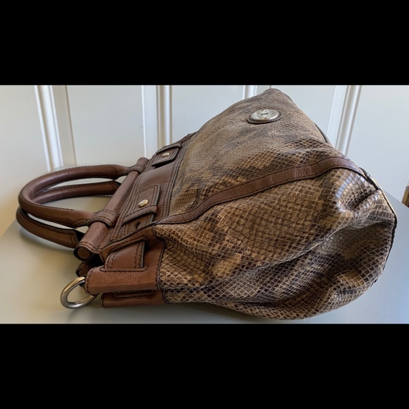NWOT Fossil Snakeskin Brown Leather Satchel Purse - Picture 5 of 10
